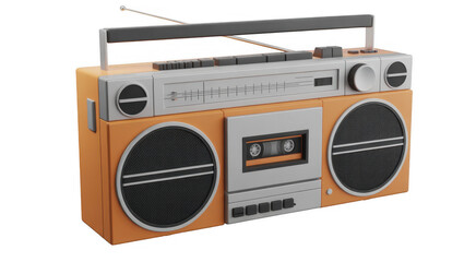 Fototapeta premium Orange and Grey Boombox with Cassette Player orange boombox isolated on a transparent background