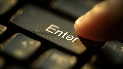 Close-Up of Finger Pressing Enter Key on a Computer Keyboard
