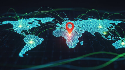 Global Network Connections and Location Pin on World Map 1.