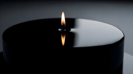 Close up of a black candle burning isolated on solid background 