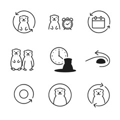 Groundhog Day tradition and time loop vector icon set
