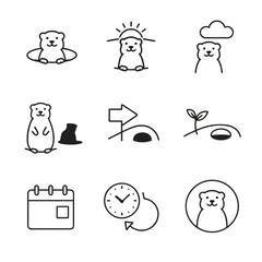 Groundhog Day calendar and time vector icon set
