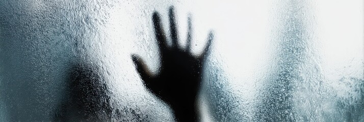 Mysterious Hand on Frosted Glass Creating Eerie Atmosphere of Intrigue