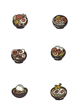 set of different kinds of food