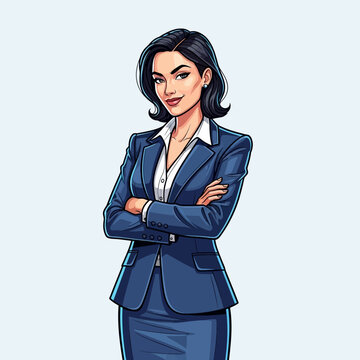 Confident Businesswoman in Blue Suit Standing.