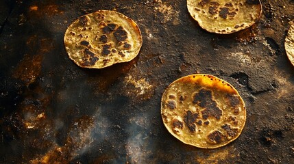 Close-up of deliciously grilled flatbread with charred spots.