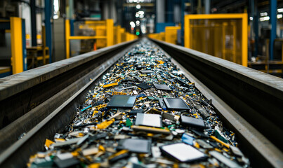 E-waste recycling process industrial facility photo series manufacturing environment close-up view sustainable technology