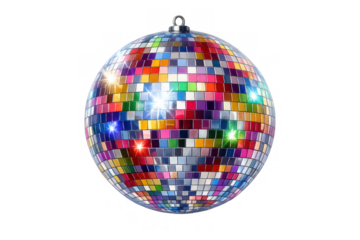 Colorful disco ball reflecting lights and creating a vibrant party atmosphere, symbolising celebration, music, and nightlife fun