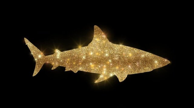 Luxury Shark with golden glitter, alpha channel