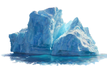 Surreal iceberg emerging from sea digital painting isolated on transparent background