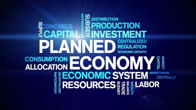 Planned Economy animated word cloud-text design animation tag kinetic typography seamless loop.