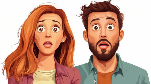 A man and woman with large eyes expressing surprise in a cartoon style.