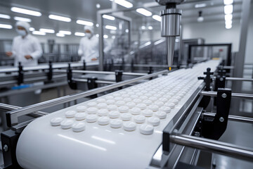 Obraz premium Pills moving along production line in modern factory