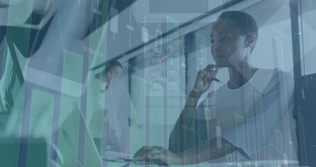 Animation of network of connections over businessman working in office - Powered by Adobe