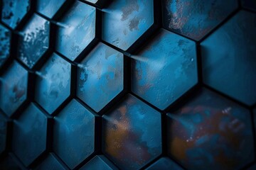 Metallic blue hexagonal tiles creating a textured and futuristic background