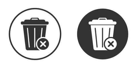 Circular trash can icons with delete overlays in black and white. Minimal vector design for UI, app interfaces, and digital platforms. Ideal for modern user experience and web tools.