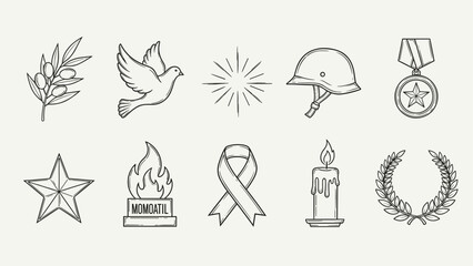 Obraz premium Collection of symbols representing peace, remembrance, and honor in a hand-drawn style