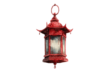 Decorative lantern ambient light watercolor painting isolated on transparent background