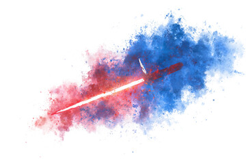 Neon laser sword energy effect watercolor painting isolated on transparent background