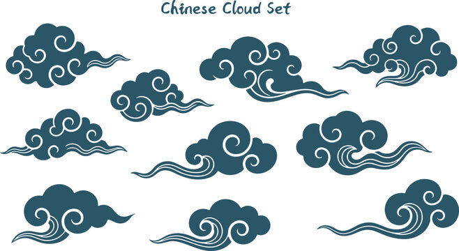 Chinese cloud set china japanese korean asian traditional illustrations calligraphy decorations element vector design for background and wallpaper 14