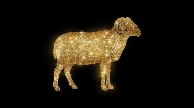 Luxury Sheep with golden glitter, alpha channel