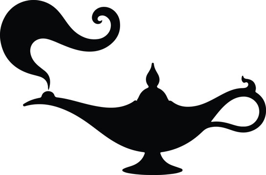  Black silhouette of a genie lamp with swirling smoke