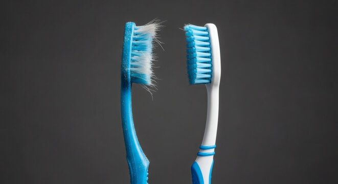 Old  New Toothbrushes Oral Care with Dental Health on Grey Fresh Start.