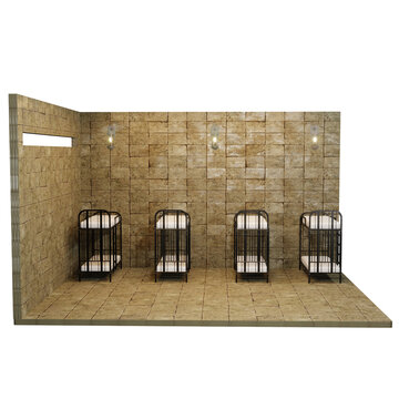 Realistic 3D of a Jail Cell Interior with Bunk Bed