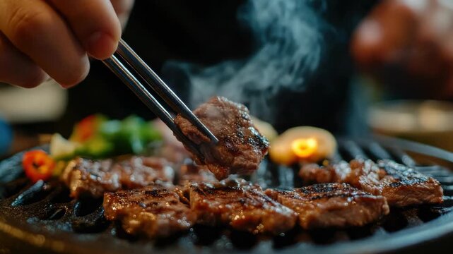 Food being grilled in front of customers