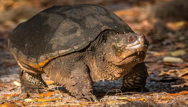 Florida Snapping Turtle (Chelydra serpentina) on the ground