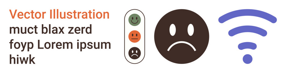 Fototapeta premium Feedback systems, connectivity issues, mood analysis, emotions, digital communication, survey responses. Sad emotion with a mood scale and wireless signal icon. Feedback systems and connectivity