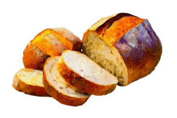 Abstract bread shapes in cubist painting isolated on transparent background
