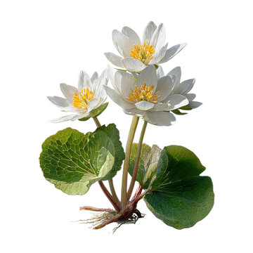Bloodroot Flower's Elegance: A striking image of the bloodroot flower blooms with its pristine white petals and vibrant yellow center, showcasing the delicate beauty of nature.