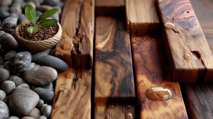 Richly textured walnut planks create a striking pattern in this flat lay design, showcasing the beauty of parallel lines and smooth wood grain. interior designers seeking authentic wood accents.