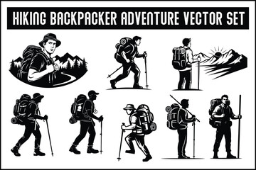 
Hiking Backpacker Adventure Vector Set