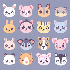 Obraz premium Kawaii Chibi Animal Faces Vector