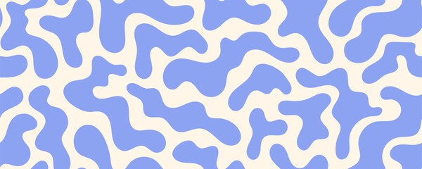 Blue and Beige Wave Seamless Pattern. Line Psychedelic Wavy Seamless Pattern. Vector Swirl Marble Background