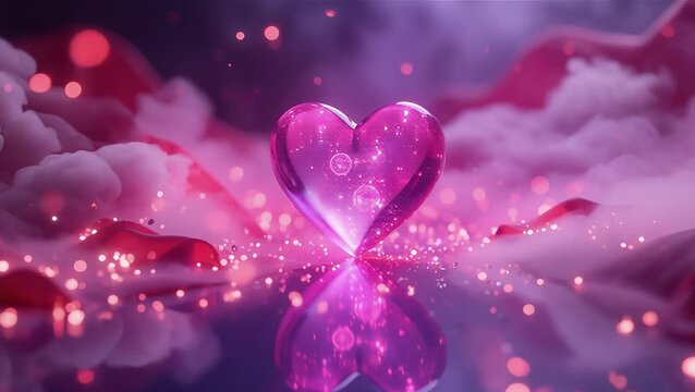 Enchanting Purple Heart with Sparkles and Misty Background