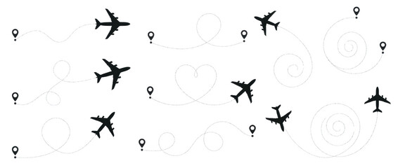 Several small black airplane icons and dots are scattered across the field of view in this image white background cutout