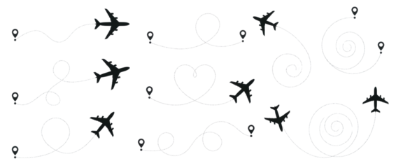 Several small black airplane icons and dots are scattered across the field of view in this image white background cutout