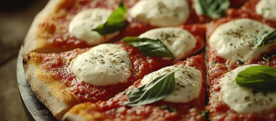 Delicious pizza with mozzarella and basil