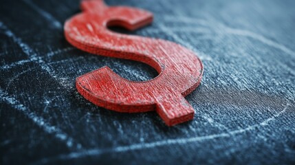 A bold red money sign symbol lies flat against a rough texture background, hinting at themes of finance and currency