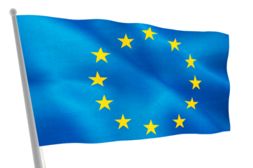 European Union flag waving in the wind under clear skies