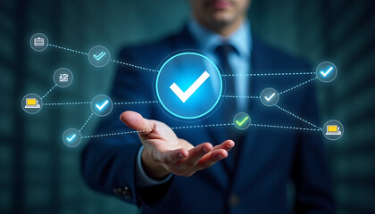 Businessman presenting a digital checklist with checkmarks