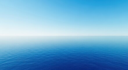Obraz premium A deep blue ocean stretches out to meet the pale horizon under a clear sky, symbolizing infinite possibility and freedom, summer, eternal, wide