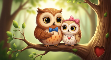 Cartoon owl on branch