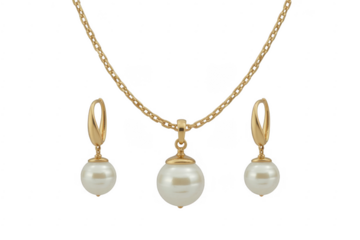 Pearl Necklace and Earrings Set pearl earrings gold chain isolated on a transparent background
