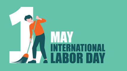 Worker Sweeping with a Broom for May 1st International Labor Day, Concept of Manual Labor Appreciation, Service Dedication, Workforce Solidarity, and Public Holiday Celebration Vector Illustration