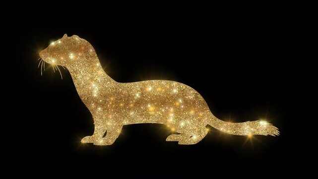 Luxury Weasel with golden glitter, alpha channel
