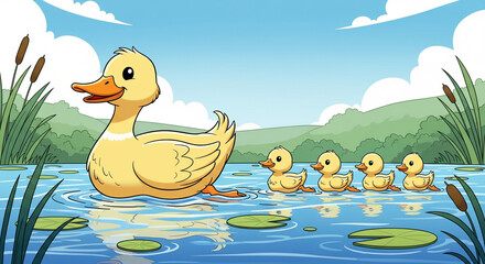 Cartoon duck in the water 